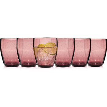 Набір склянок для пиття Singer Набір скляних склянок Porto з 6 предметів для 6 осіб, склянка для води, різнокольорова, унікальна нарізка, повсякденний, сімейна вечеря, офіс, набір склянок для соку на відкритому повітрі 310 мл (London Purple 6 шт.)