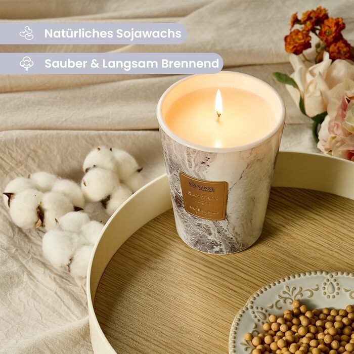 Ароматизована свічка M&SENSE велика Чорні ароматизовані свічки у склянці Ароматизована свічка з натурального соєвого воску Розслаблююча ароматерапія Подарунок для жінок та чоловіків, Різдво Час горіння 75 годин та 2 ґноти (літня ніч, 990 г)