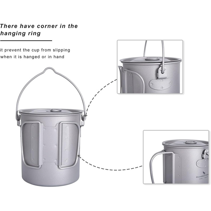 Кемпинговая титановая чашка с крышкой и откидной ручкой для 1 человека 750 мл. iBasingo