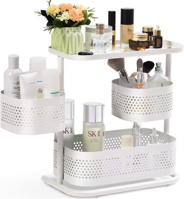 Стойка для специй APEXCHASER, 3-уровневый вращающийся держатель для специй, вращающийся на 360 хранилище для специй, металлический кухонный органайзер для бутылки специй, банки для специй 35 * 19 * 37,5 см (высокий, белый)