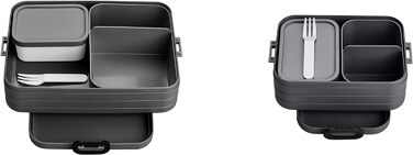 Ланч-бокс с коробкой Bento - на 4 бутерброда или 8 ломтиков хлеба - Ланч-бокс для небольших закусок и остатков еды - Ланч-бокс для взрослых - Коробка с отделениями - (Nordic Black, Lunchbox Duo Pack Large / Midi)