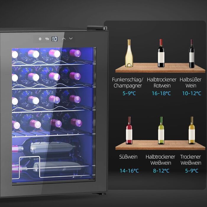 Винний холодильник із внутрішнім підсвічуванням до 20 пляшок чорний HOMCOM