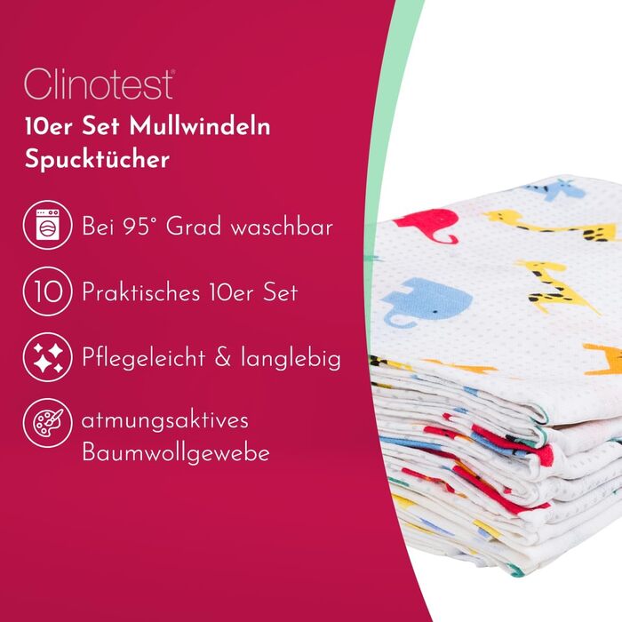 Набір рушників для дітей 10 шт.  80 x 80 см Clinotest
