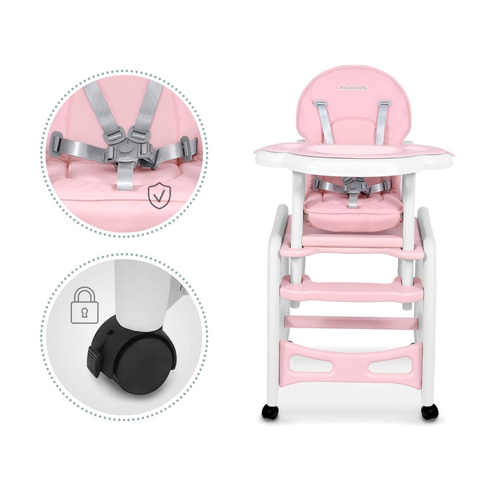Дитячий стільчик для годування 5-в-1 рожевий Ricokids