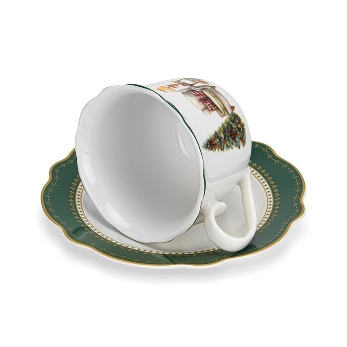 Набір з 2-х кухлів Fissman 250 мл CHRISTMAS EVE з блюдцями порцеляна (13760)