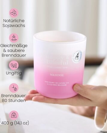 Ароматичні свічки M&SENSE Сосна та кедр у банці, велика соєва свічка 400 г з двома гнітами, час горіння 80 годин, ароматерапевтична свічка для йоги, спа та медитації. Подарунок для дівчини, дружини чи матері. Сосна та кедр (лічі, вишня та троянда)