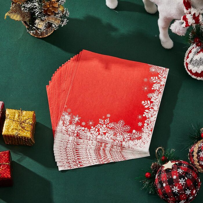 Різдвяні серветки Паперові серветки 13 x 13 дюймів Традиційні паперові серветки Різдвяні серветки Декоративна паперова прикраса для прикраси святкового столу (сніжинки), 32
