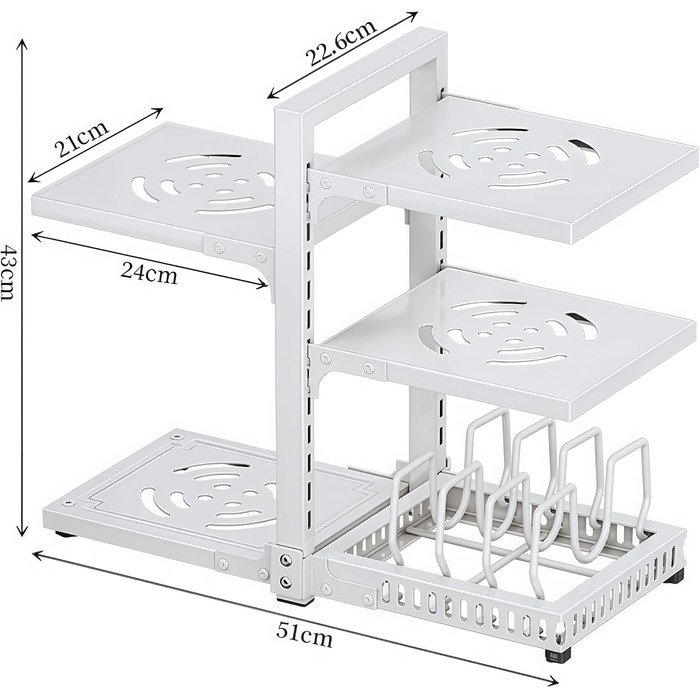 Органайзер для каструль HIMKI для шафи з регульованими відділеннями, тримач для каструль 4/5/7 рівнів, підставка для каструль з тримачем для кришки для кухонної шафи (5 рівнів, білий)