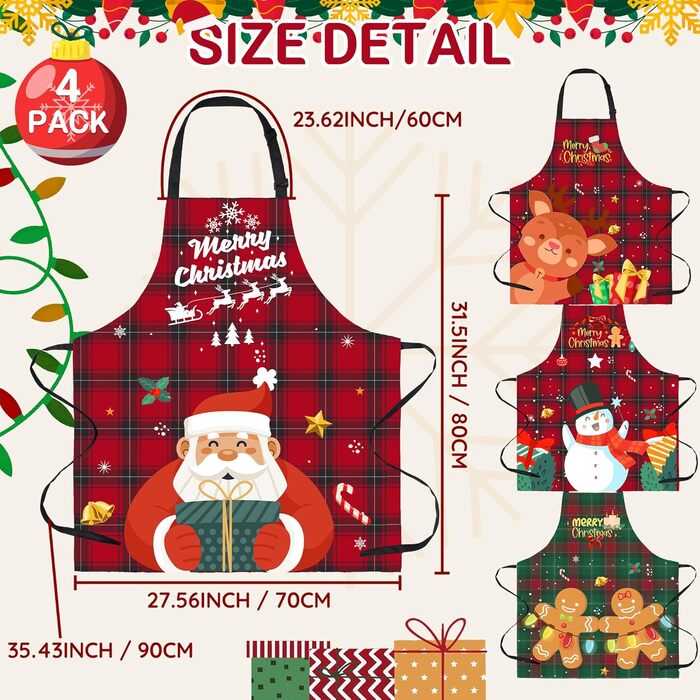 Набір з 4 різдвяних кухонних фартухів 70 x 80 см, картатий візерунок FunChaos