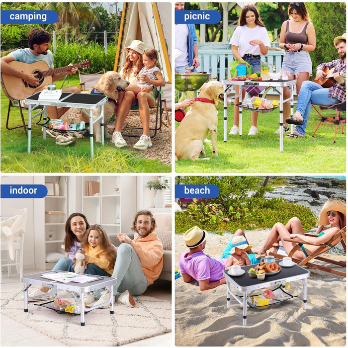 Складаний кемпінговий стіл з 3 рівнями висоти 60 х 40 см чорний Sportneer