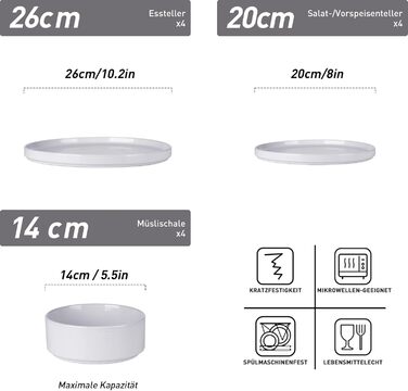 Набір посуду Richmount Nebula для 6 осіб, набір тарілок та мисок із 18 предметів, набір посуду з крапчастої кераміки, можна мити в мікрохвильовій печі та посудомийній машині, сервірування Nebula для 6 осіб (світло-сірий, сервірування Nebula для 4 осіб)