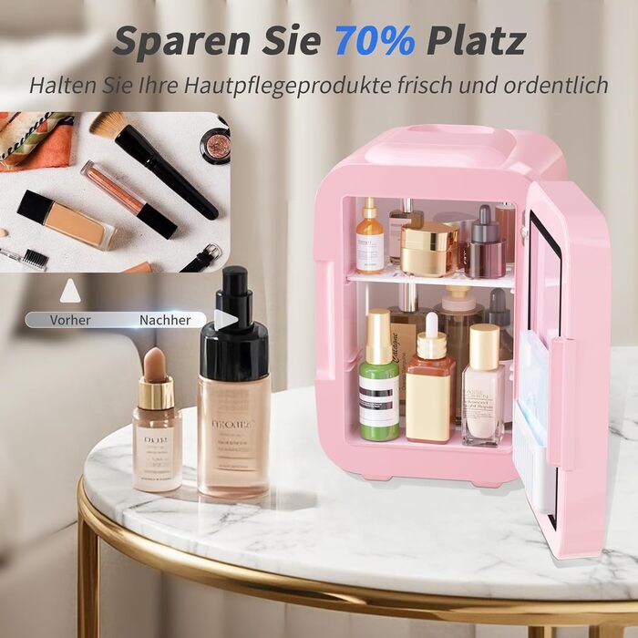 Міні-холодильник зі світлодіодним дзеркалом 4 л рожевий YASHE