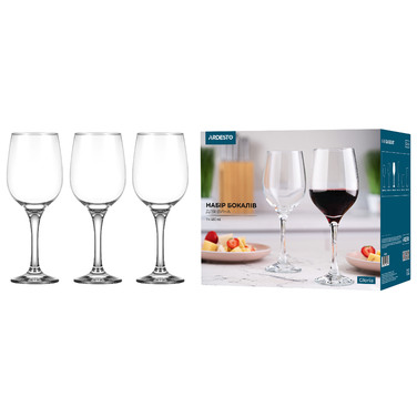 ARDESTO Набір келихів для вина Gloria 480мл, 3шт, скло, прозорий