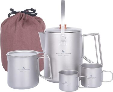 Мл Титановий чайник Кемпінг Кава Чайник Легкий чайник для баріста Кавоварка Подорожі на свіжому повітрі Пікнік Піші прогулянки Сад Багаття Піч Верхній чайник швидкого заварювання Ti3128D (Ti3128d 1,5 л чайник і 500 мл чайник і набір чашок 120 мл і 180 мл)