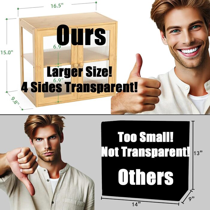 Дворівнева бамбукова хлібниця 41 x 25 x 38 см з 2 дверцятами BAMBANG