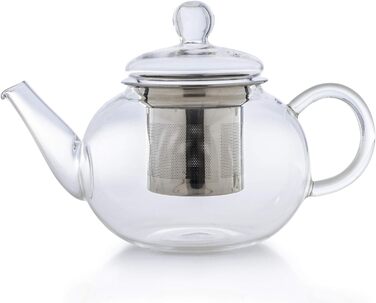 Скляний чайник Creano Glass Teapot з 3 частин із вбудованим ситечком з нержавіючої сталі та скляною кришкою, ідеально підходить для приготування сипучих чаїв, без крапель, моноблок (0,8 л)