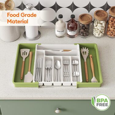 Органайзер для столових приборів 57 х 38 см для шухляд, 9 відділень, зелений і білий Lifewit