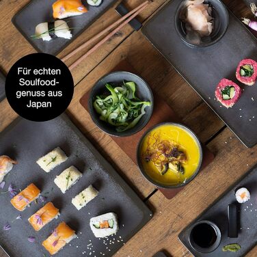 Набір посуду для суші на 4 персони - Сервірувальний набір з 3 шт. тарілкою - 4 шт. тарілками, місо-боул, миска та палички для їжі сірий, 29 шт.