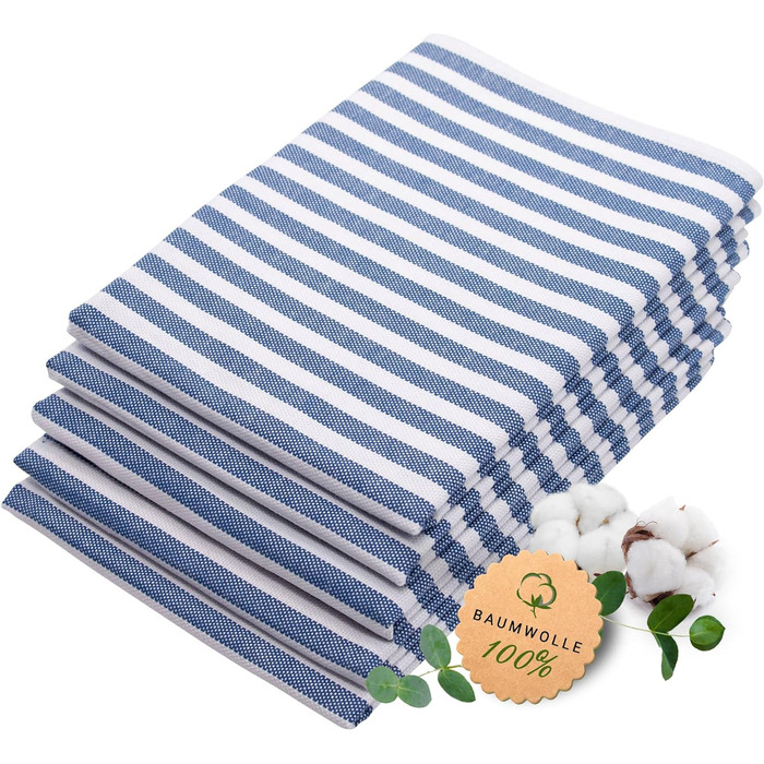 Набір кухонних рушників ZOLLNER із 5 бавовняних рушників 50x70 см вбираючі та міцні кухонні рушники можна прати до 60C у смужку якість для громадського харчування сертифіковано Oeko-Tex (синій)