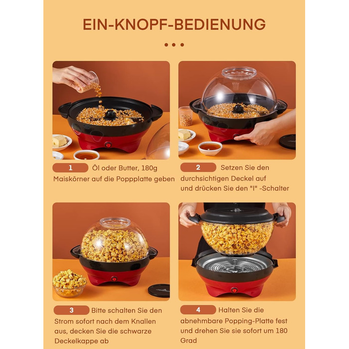 Машина для попкорну 5,5 л, 800 Вт червоний HOUSNAT