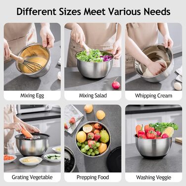 Набор мисок из нержавеющей стали, 5 предметов с крышкой, миска для смешивания с 3 терками, 5 л 3 л 2 л 1,5 л 1 л Velaze