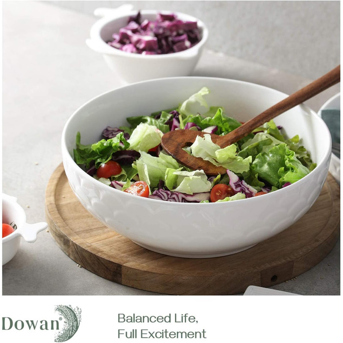 Большие сервировочные миски DOWAN 24,1 см, сервировочная миска для пасты с белым салатом, набор фарфоровых мисок для смешивания, прочные и штабелируемые, набор из 2 шт. , 2,5 QT