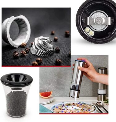 Електричний млин для перцю млин для солі Elis Sense u'Select 20 см перець кам'яна сіль піддон - 6 попередньо встановлених помелів - Виготовлений з нержавіючої сталі (млин для перцю)