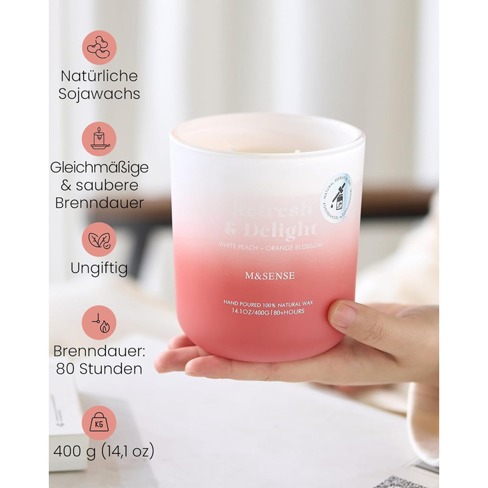 Ароматичні свічки M&SENSE Сосна та кедр у банці, велика соєва свічка 400 г з двома гнітами, час горіння 80 годин, ароматерапевтична свічка для йоги, спа та медитації. Подарунок для дівчини, дружини чи матері. Сосна та кедр (білий персик та квітка апельсин