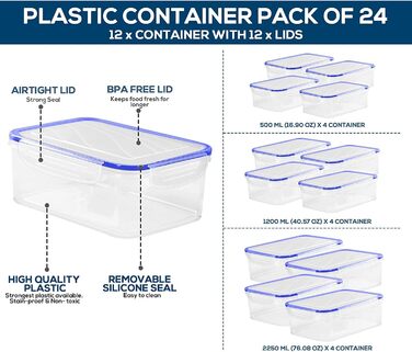 Банки для зберігання з кришками (9 контейнерів, 9 кришок) Контейнери для зберігання продуктів для кухні, кухонний органайзер без бісфенолу А (24 упаковки, синій), 18