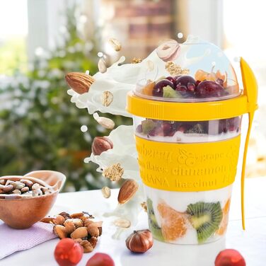 Стаканчик для пластівців TYA I з кришкою, набір з 4 стаканчиків для йогурту об&39ємом 600 мл з ложкою для сніданку, 100 БЕЗ BPA, контейнер для фруктів для вівсянки на ніч, міні-миска для пластівців, коробка для приготування їжі