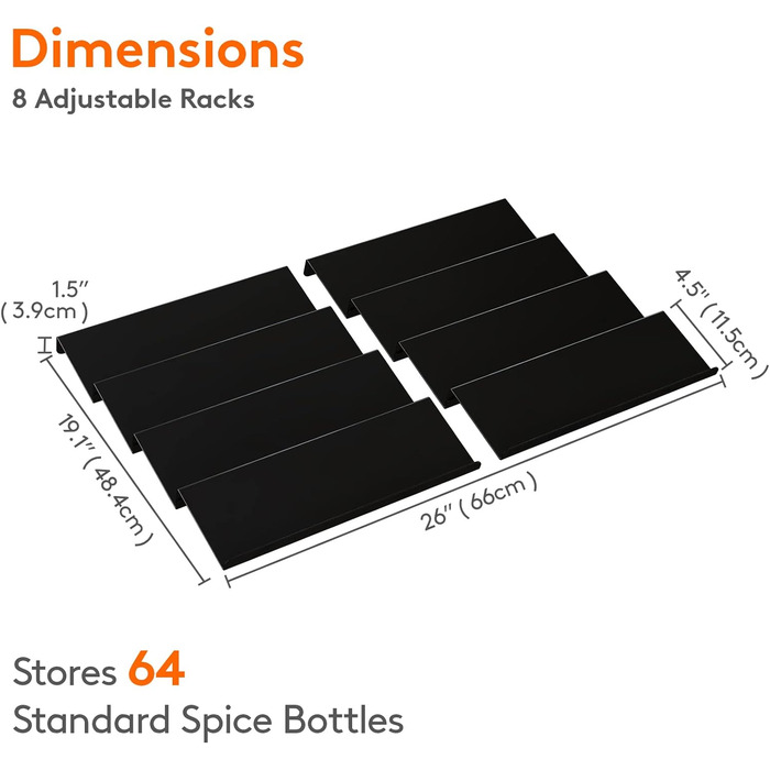 Органайзер для спецій пластиковий розсувний, 48,4 x 66 x 3,9 см, чорний Lifewit