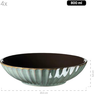 Набор посуды Confino серии MSER 931963 на 4 персоны в современном винтажном стиле, комбинированный набор из 20 предметов из керамики с черными вставками, керамогранит (бирюзовый)