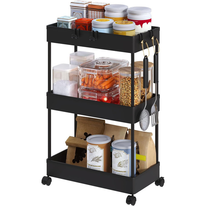 Візок сервірувальний на 3 полиці, 39 x 59 x 22,5 см, чорний Klihome