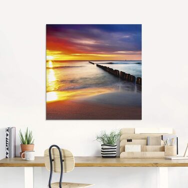 Настінний декор скляні картини настінна картина скляна картина цільна 40x40 см квадрат пляж море сонце карибський пейзаж узбережжя схід сонця морський S7LE (Балтійське море Пляж 2, 20Д x 20Ш см)