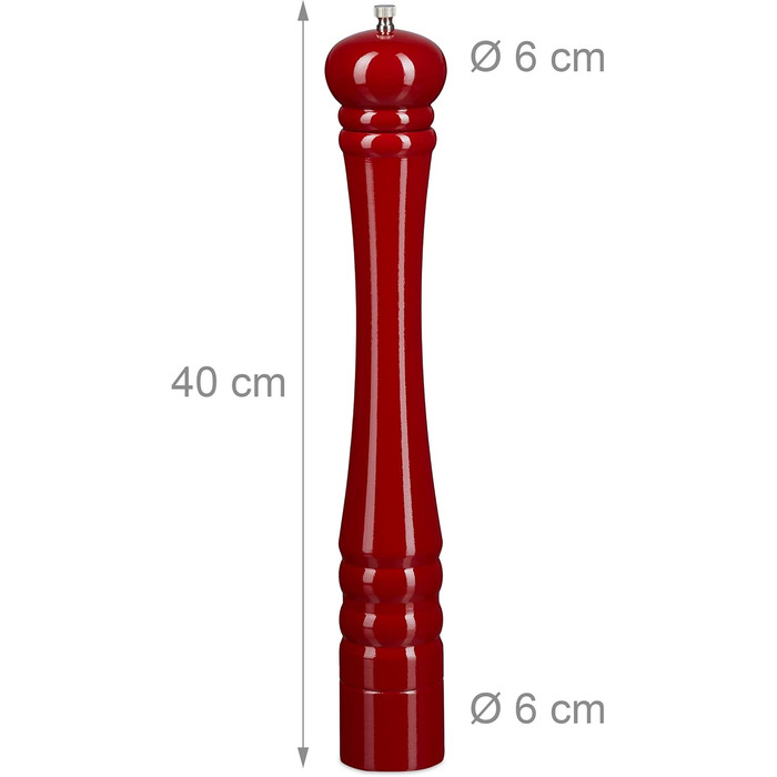 Дерев'яний млин для перцю та солі 40 см, червоний Relaxdays