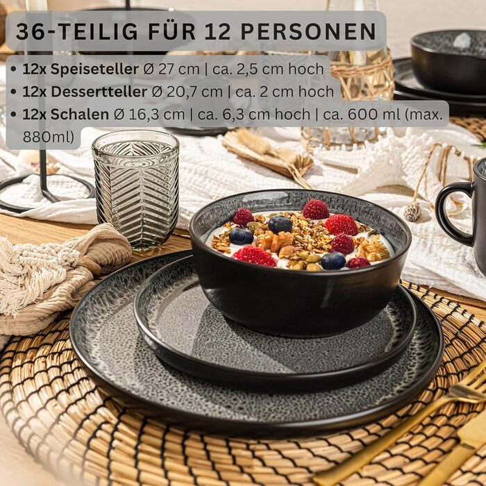 Кам&39яні миски для пасти 6 предметів, набір мисок для пасти на 6 осіб, набір мисок можна мити в посудомийній машині та мікрохвильовій печі, велика багатофункціональна миска темно-сірого кольору 750 мл VALUE COLLECTION (Сідней, набір посуду з 36 предметів