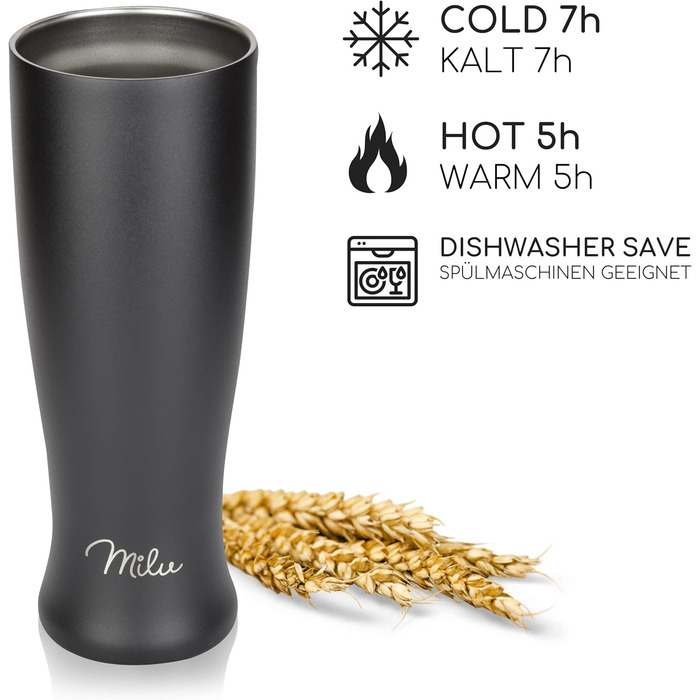 Термокружка для пива с крышкой 500 мл черный Milu