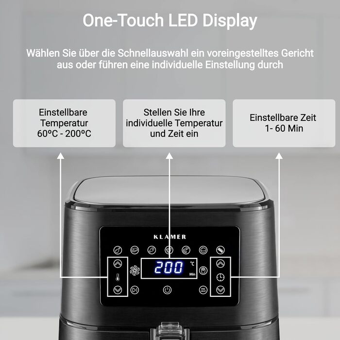 Аэрофритюрница 5,5 л, ‎1700 Вт, черная Klamer