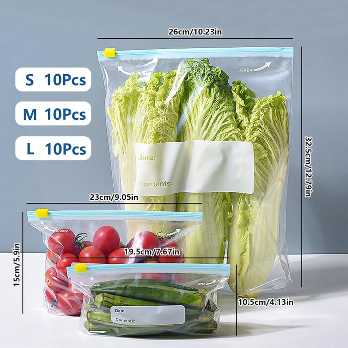 Вакуумні пакети 30 пакетів 10,5 х 19,5/15 х 23/ 32,5 х 26 см ZDNT