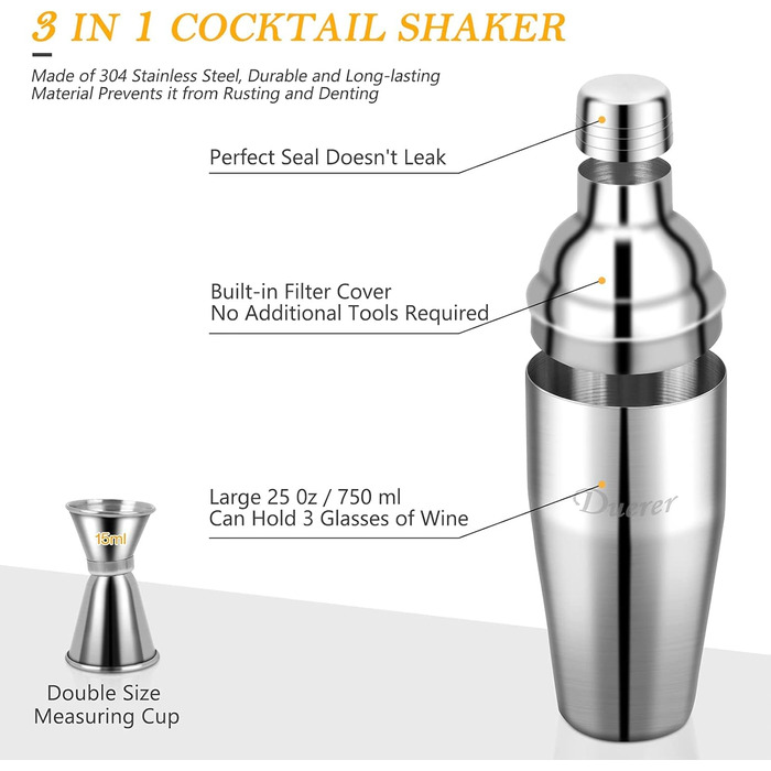 Набір коктейльних шейкерів з 11 предметів із стильною бамбуковою підставкою Duerer