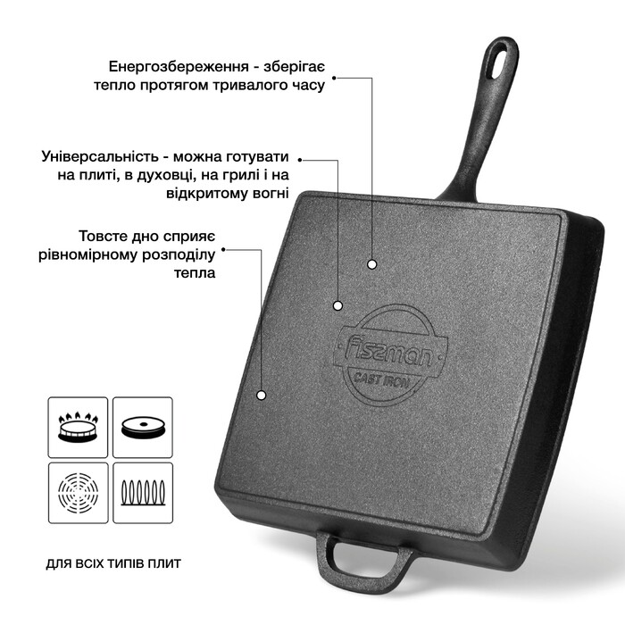 Квадратна пательня-гриль Fissman 28х4,7 см з ручкою (4137)