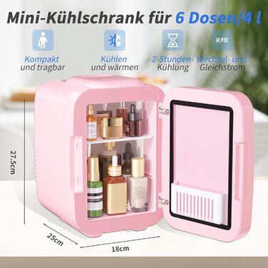 Міні-холодильник зі світлодіодним дзеркалом 4 л рожевий YASHE