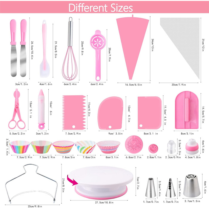 Набір аксесуарів для торта Nifogo 356 предметів, аксесуари для випічки, аксесуари для декорування тортів з обертовою підставкою, кондитерський мішок, кондитерські насадки, шпатель для початківців 356 предметів рожевий