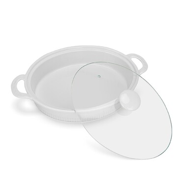 Овальная форма для запекания Fissman 28х22,5х6,5 см/1,6 л. со стеклянной крышкой фарфор (14158)