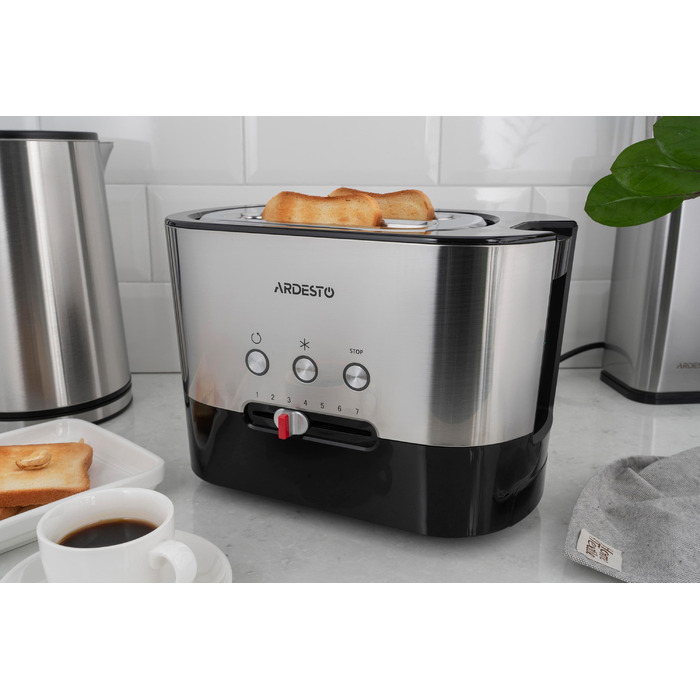 ARDESTO Тостер Steel Collection T-K210 1000 Вт, металл+пластик, серебристо-черный