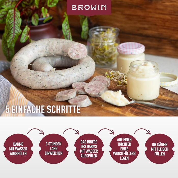 Натуральна оболонка для ковбас Натуральна оболонка вищого сорту для домашньої ковбаси, ялівцевої ковбаси, білої ковбаси, сардельки (калібр 18/20 мм, 91 метр, овеча оболонка)