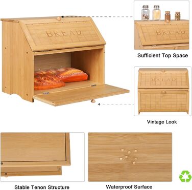 Хлібниця Leader Accessories з бамбука, 2-ярусна, для безпечного зберігання хліба, легкий догляд, 39x25x32 см, чорна (39x25x32 см/15,3&39x9,8&39x12,6&39) (Вінтажна (39x25x32 см/15,3&39x9,8&39x12,6&39))