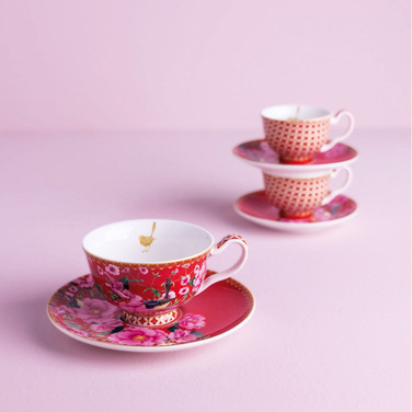 Набір чашок для еспресо з блюдцями с Maxwell & Williams TEAS&C`S Silk Road Cherry Red, порцеляна, 85 мл, 2 шт.
