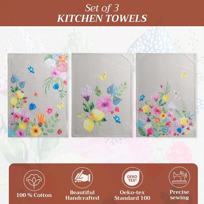 Набір із 3 багатоцільових кухонних рушників Maison d&39 Hermine Rural Christmas, 100 бавовна Різдвяні рушники День подяки/Різдво (50 см x 70 см) (Jardin D&39ete - Туман)