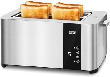 Тостер LIFELONG з довгим слотом 4 скибочки з насадкою для рулону - сенсорний світлодіодний дисплей і 7 рівнів I 1400 Вт з 4 слотами Матовий тостер з нержавіючої сталі I Smart Touch Toster для великих скибочок тостів xxl 4 скибочки - 1400 Вт - нержавіюча с